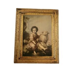 Gilded Painting Art Repro Murillo The Good Shepherd On Wood And Frame One Piece